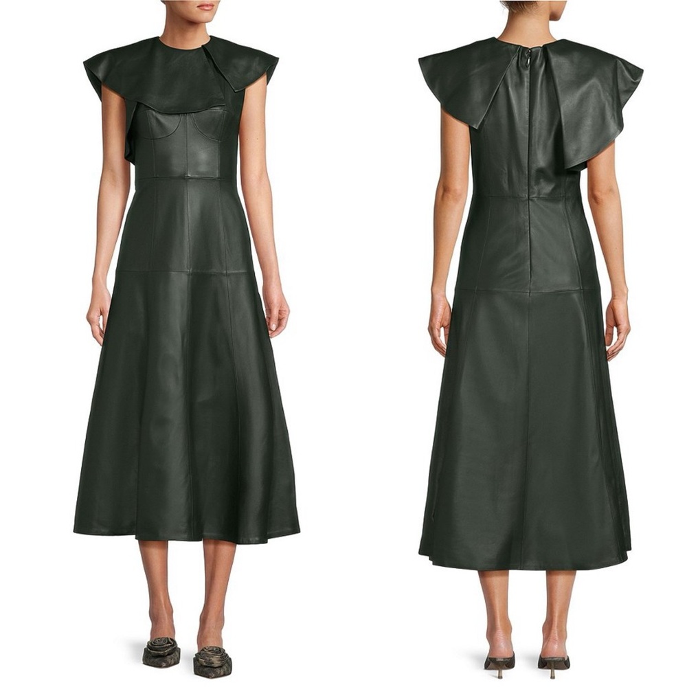 Antonio Melani x Jennifer Sumko Emi Genuine Leather Ruffle Top Sleeveless Dress - Picture 6 of 6